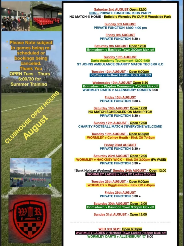 What’s on at our club 🔴⚫️ 

*subject to change 

#whaton #wormleycommunity #whatson #wormley
